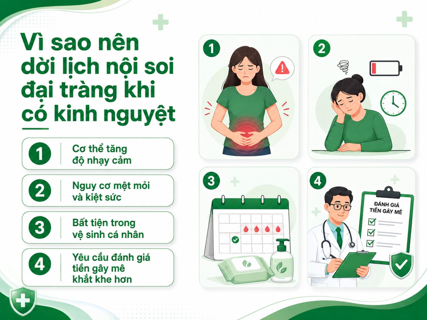 Chị em nên dời lịch nội soi đại tràng khi có kinh vì cơ thể nhạy cảm, bất tiện trong vệ sinh