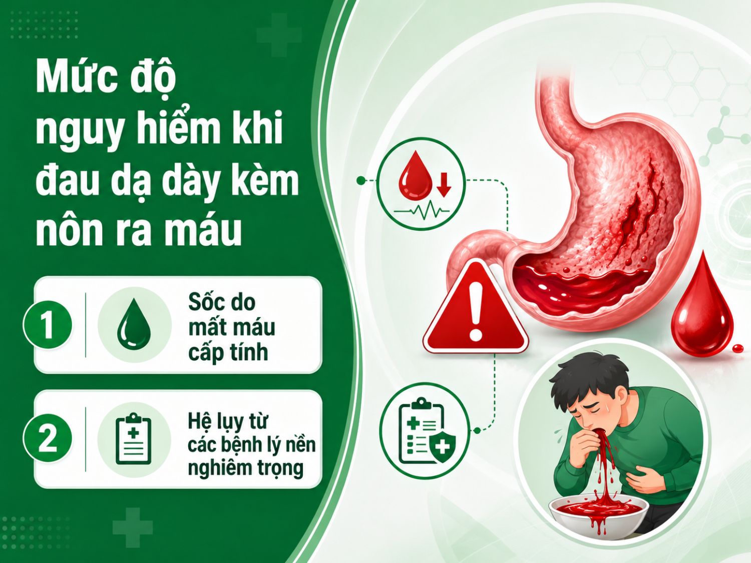 Nôn ra máu, đi ngoài phân đen kèm choáng váng, da tái hoặc mệt lả là những dấu hiệu cảnh báo tình trạng mất máu đáng kể, cần đến cơ sở y tế ngay để được cấp cứu và xử trí kịp thời.