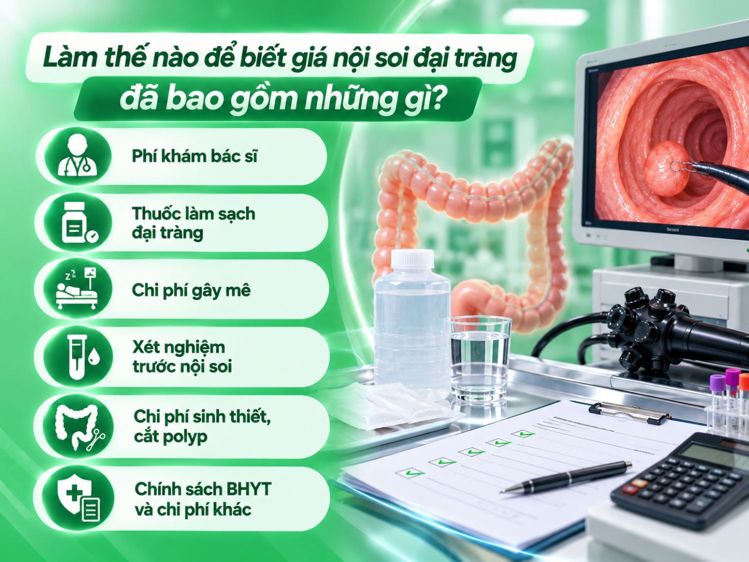 Trước khi nội soi đại tràng, người bệnh nên hỏi rõ bảng giá đã bao gồm những khoản nào và chi phí nào có thể phát sinh để chủ động dự trù ngân sách.